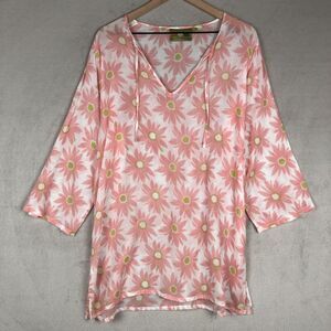 ROCK FLOWER PAPER‎ 100% Cotton Tunic Sz M/L Pink Popover Lightweight Top Tie